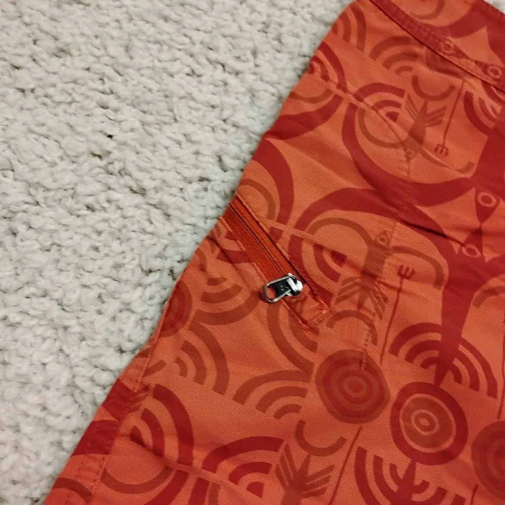 Patagonia Board Shorts Mens 36 Orange Geometric Swim Trunks Drawstring Button